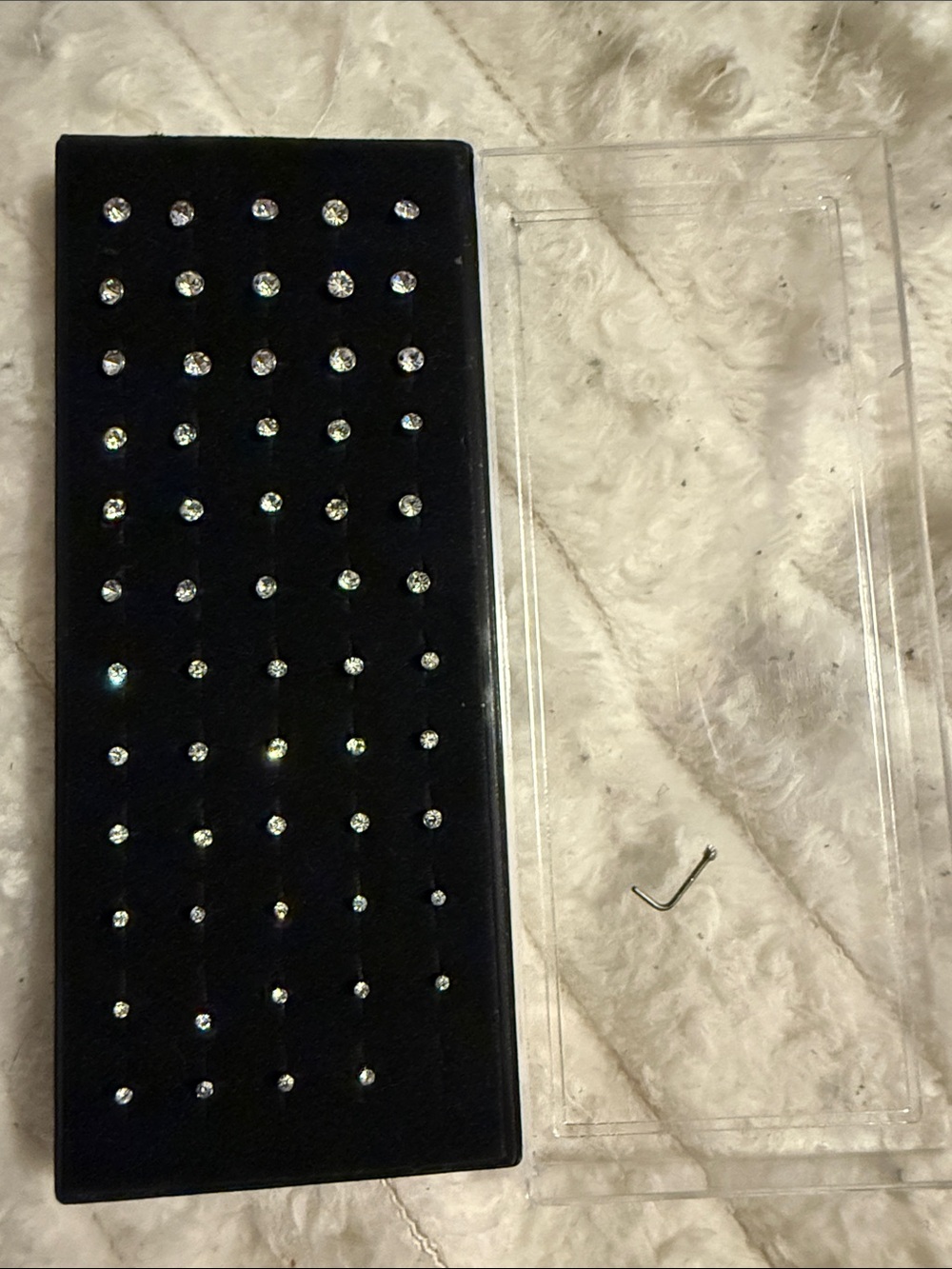 Rhinestone Stud Nose Ring Set on Black Velvet Tray